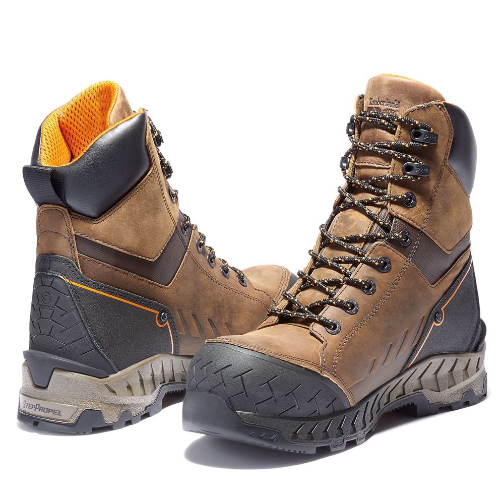 Timberland Pro Μποτακια Ανδρικα Καφε/Μαυρα - Work Summit 8-Inch Waterproof Composite-Toe Work - Gree